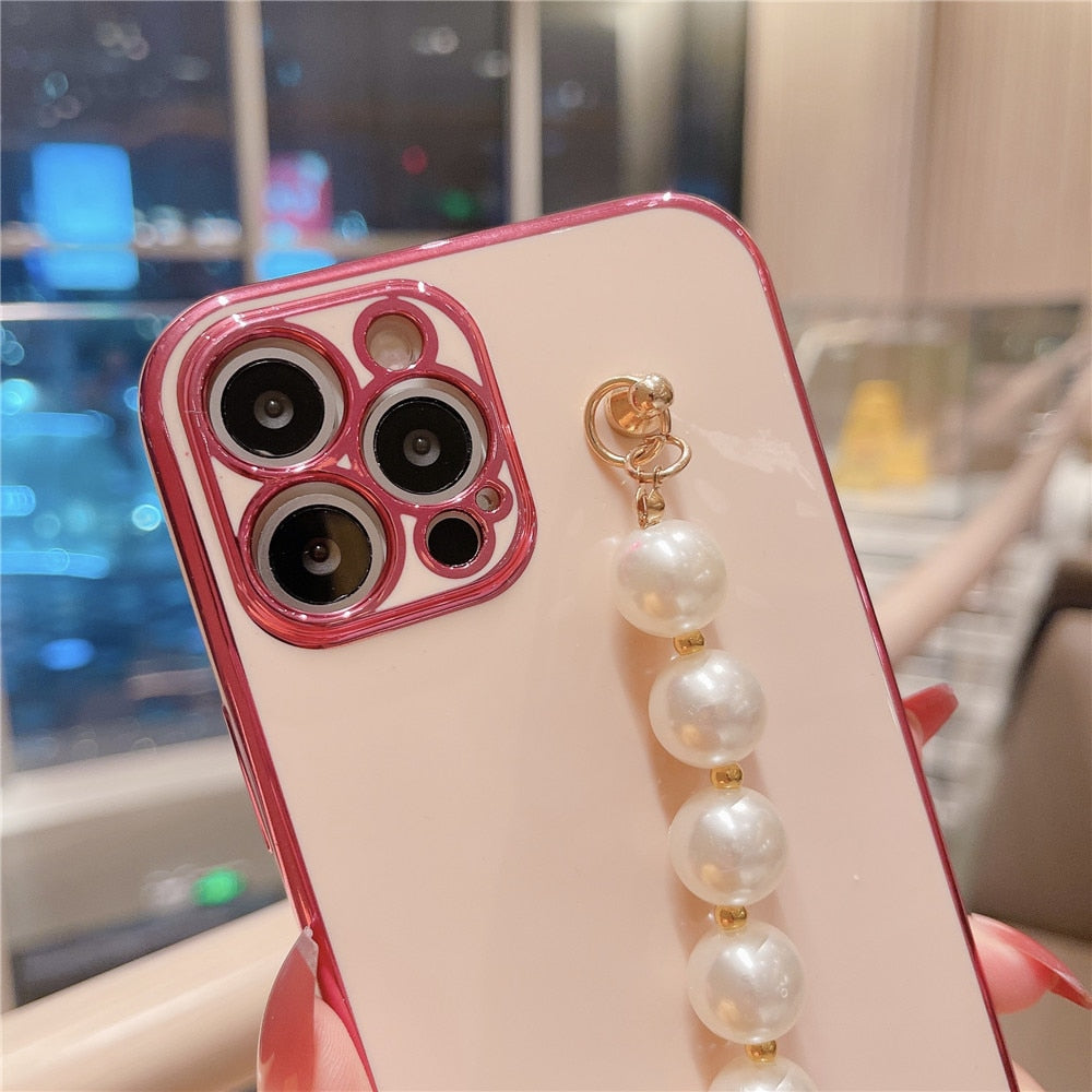 Anymob iPhone Pine Plating Pearl Bracelet Phone Case Soft Silicone Back Cover-Mobile Phone Cases-PEROZ Accessories