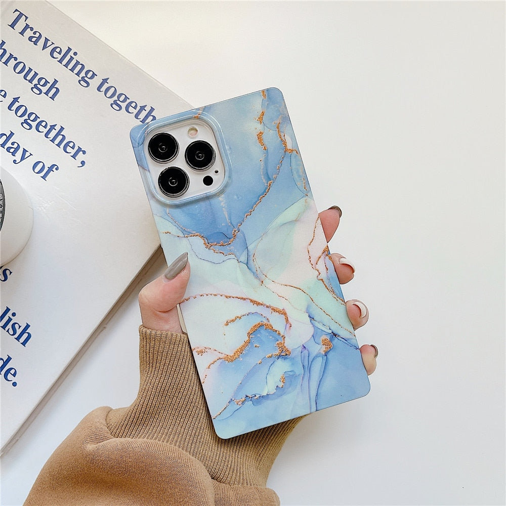 Anymob iPhone Violet Soft Square Marble Silicone Phone Case Shockproof Back Cover-Mobile Phone Cases-PEROZ Accessories