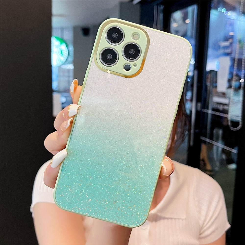 Anymob iPhone Case Mint Green Gradient Glitter Soft Shockproof Back Cover Shell-Mobile Phone Cases-PEROZ Accessories