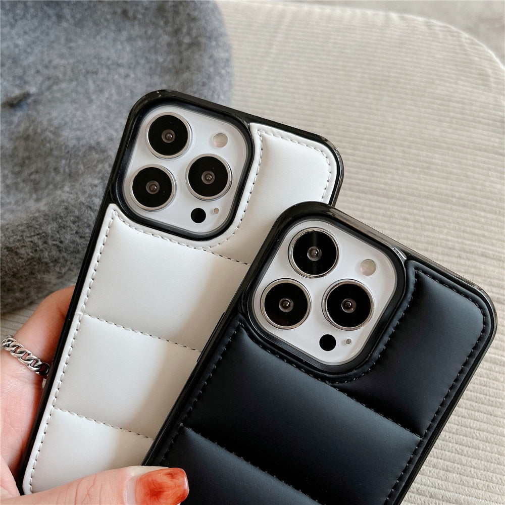 Anymob iPhone White Down Jacket Puffer Phone Case Fashion Soft Fabric Shockproof Bumper Cover-Mobile Phone Cases-PEROZ Accessories