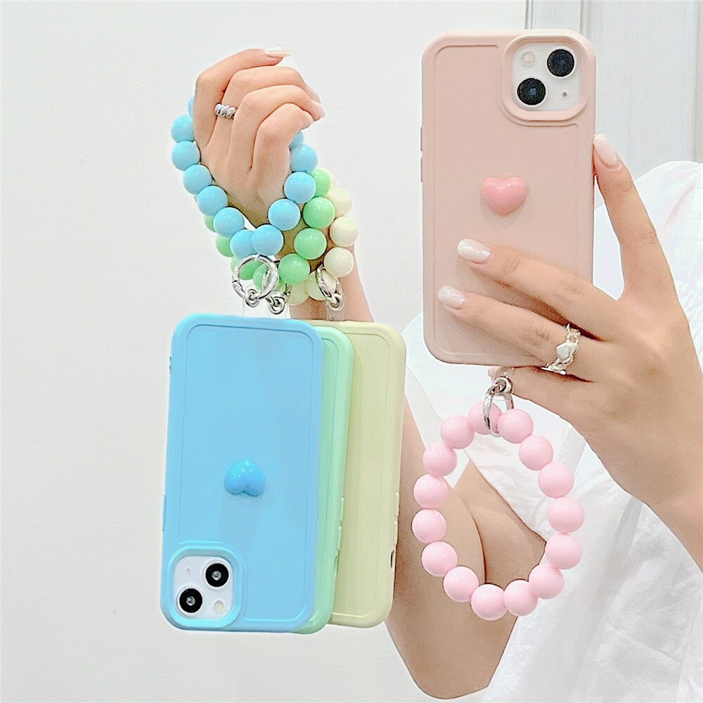 Anymob iPhone Case Tea Green Cute Love Heart Hand Bracelet Strap Soft Silicone Candy Color Back Cover-Mobile Phone Cases-PEROZ Accessories