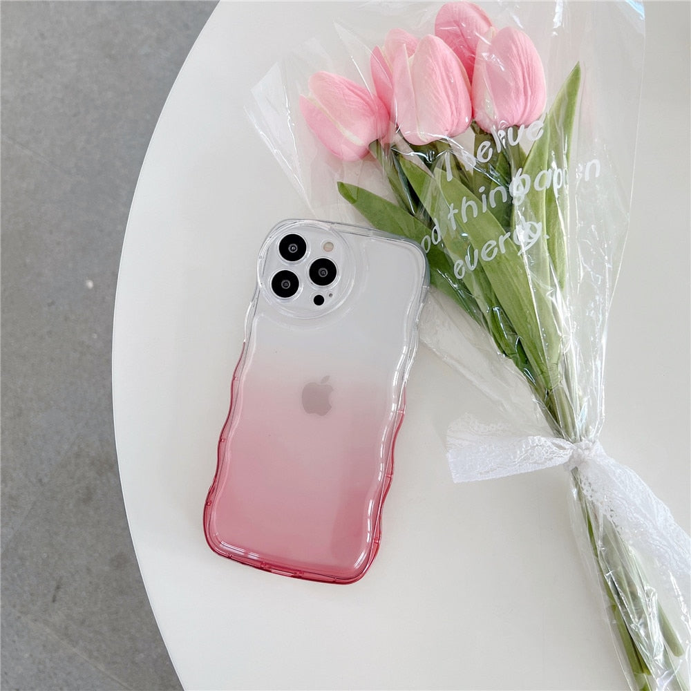 Anymob iPhone Light Blue Gradient Clear Curly Wave Phone Case Shockproof Transparent Cover-Mobile Phone Cases-PEROZ Accessories