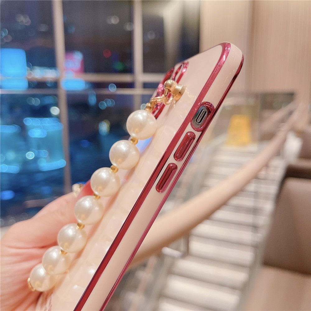 Anymob iPhone Yellow Green Plating Pearl Bracelet Phone Case Soft Silicone Back Cover-Mobile Phone Cases-PEROZ Accessories