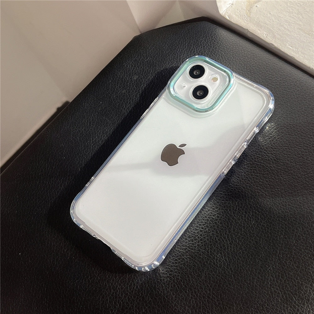 Anymob iPhone Case Light Blue Plating Camera Lens Protect Clear Hard Shockproof Transparent Soft Back Cover-Mobile Phone Cases-PEROZ Accessories