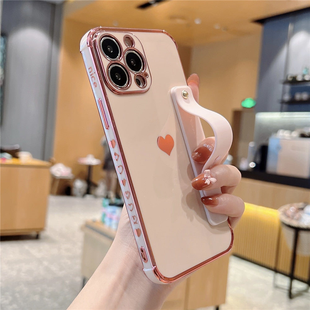 Anymob iPhone Case Black Square Holder Wristband Plating Heart Shockproof Protective Cover-Mobile Phone Cases-PEROZ Accessories