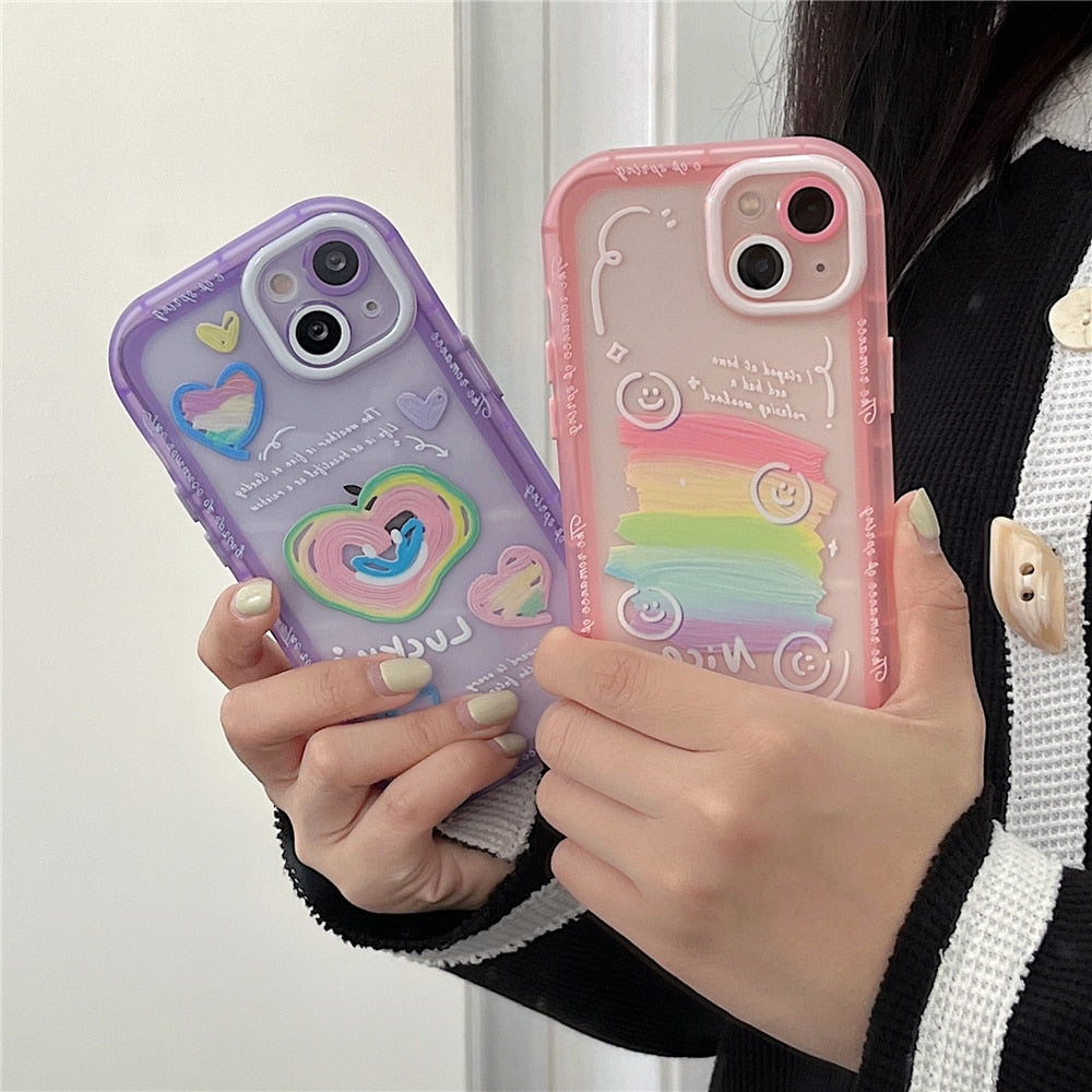 Anymob iPhone Case Purple Soft Silicone Art Colorful Smile Face Flower Bumper Cover-Mobile Phone Cases-PEROZ Accessories