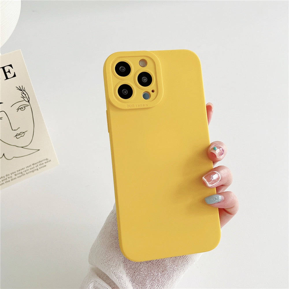 Anymob iPhone Case Yellow Luxury Soft Liquid Silicone Lens Protection Shockproof Bumper Back Cover-Mobile Phone Cases-PEROZ Accessories