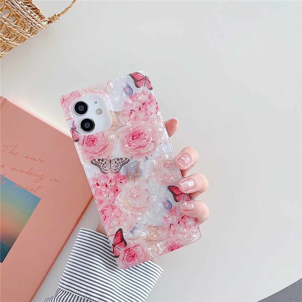 Anymob iPhone Case Light Pink Butterfly Flower Shell Pattern Soft Silicon Shockproof Back Cover-Mobile Phone Cases-PEROZ Accessories