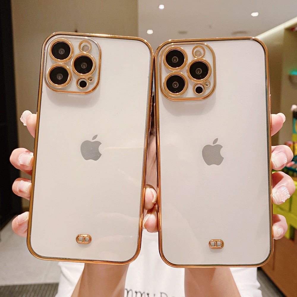 Anymob iPhone Case White Luxury Plating Square Frame Silicon Transparent Cover-Mobile Phone Cases-PEROZ Accessories