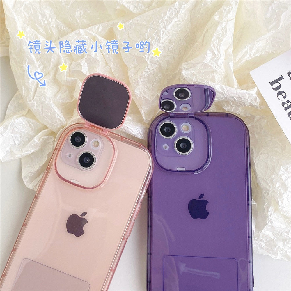 Anymob iPhone Blue Folding Makeup Mirror Phone Case With Flower Bracelet Protection Stand Cover-Mobile Phone Cases-PEROZ Accessories