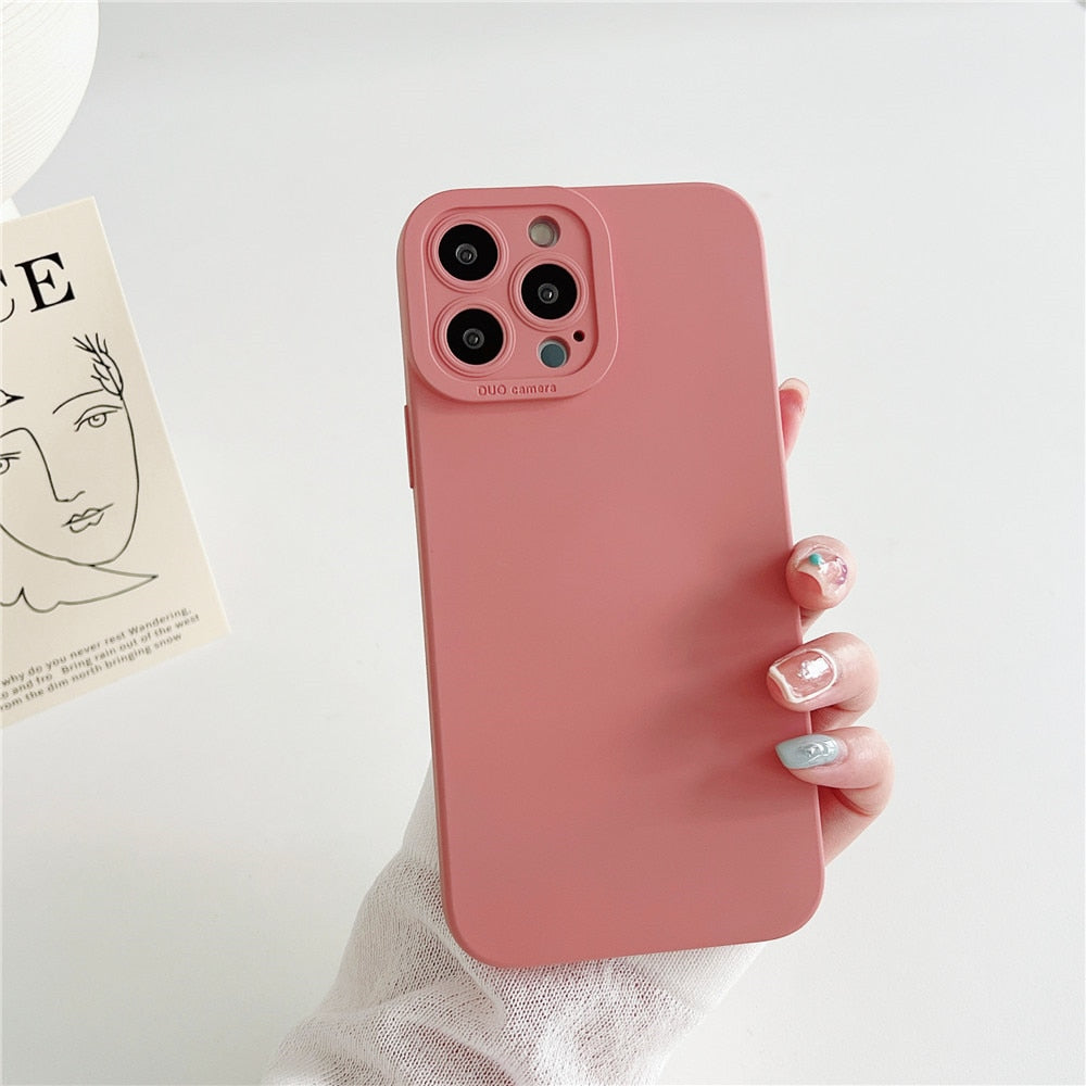 Anymob iPhone Case Pink Luxury Soft Liquid Silicone Lens Protection Shockproof Bumper Back Cover-Mobile Phone Cases-PEROZ Accessories