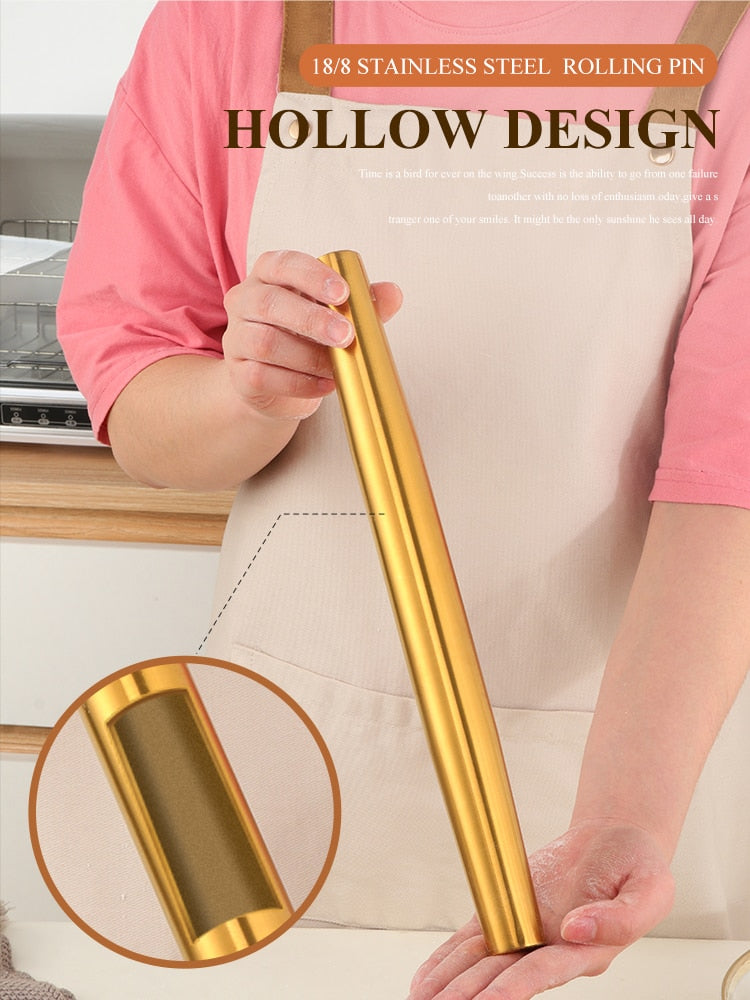 Anygleam New Gold Stainless Steel 1 Pc Stainless Steel Rolling Pin for Buffet and Restaurant Kitchenware-Kitchen Tools & Utensils-PEROZ Accessories
