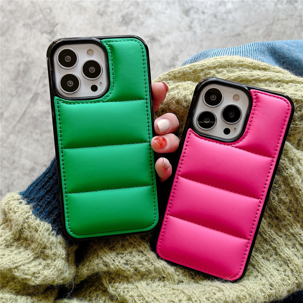 Anymob iPhone White Down Jacket Puffer Phone Case Fashion Soft Fabric Shockproof Bumper Cover-Mobile Phone Cases-PEROZ Accessories