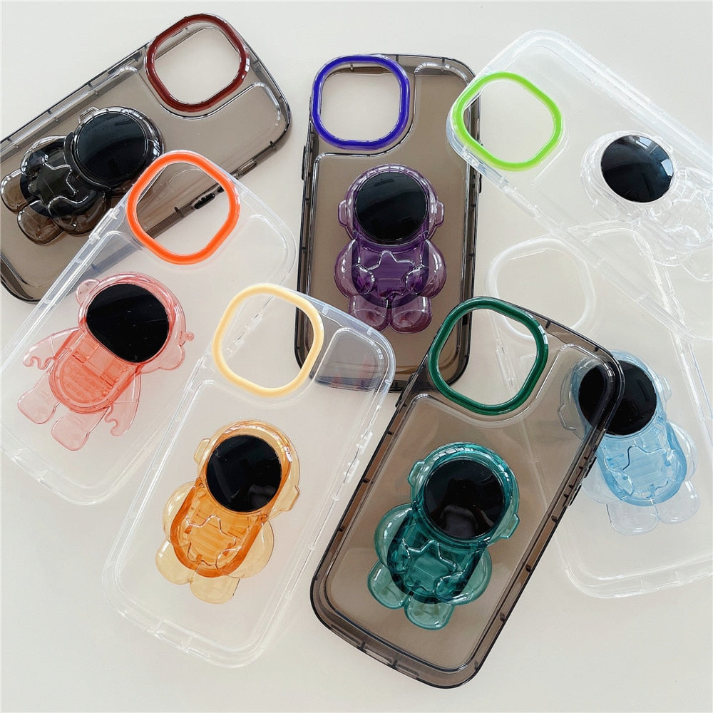 Anymob iPhone Black Astronaut Holder Phone Case Transparent Shockproof Bumper Back Cover-Mobile Phone Cases-PEROZ Accessories