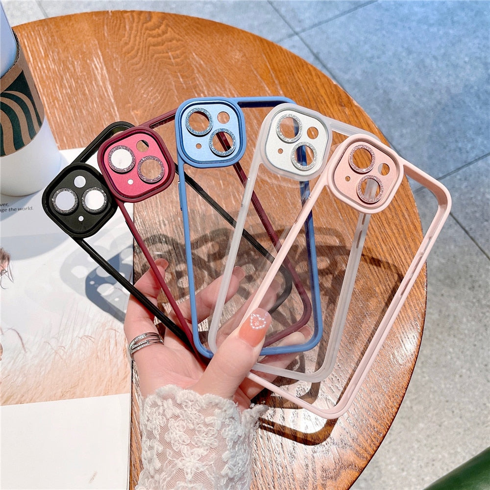 Anymob iPhone Case Blue Metal Glitter Camera Protection Clear Shockproof Acrylic Bumper-Mobile Phone Cases-PEROZ Accessories