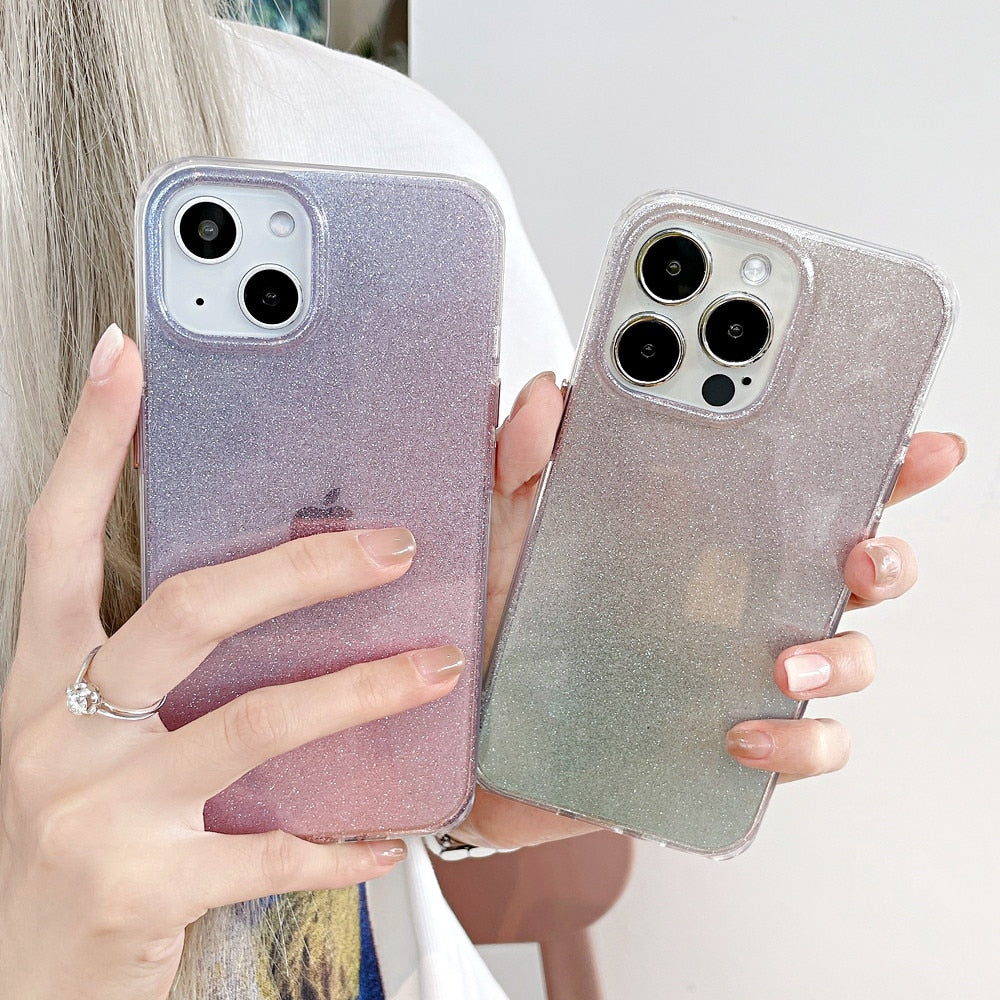 Anymob iPhone Green Gradient Rainbow Clear Phone Case Shiny Glitter Transparent Soft Silicone Cover-Mobile Phone Cases-PEROZ Accessories