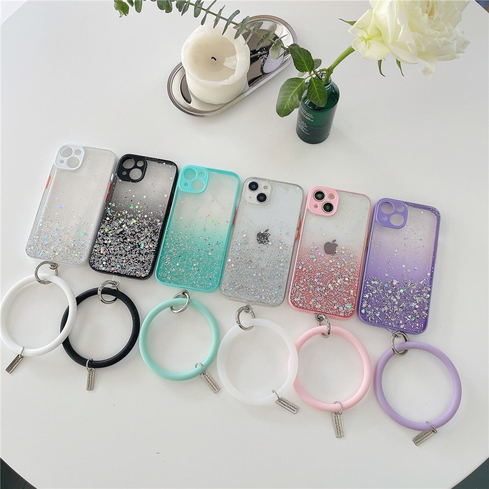Anymob iPhone Case Purple Gradient Glitter With Ring Lens Protection Soft Bumper-Mobile Phone Cases-PEROZ Accessories