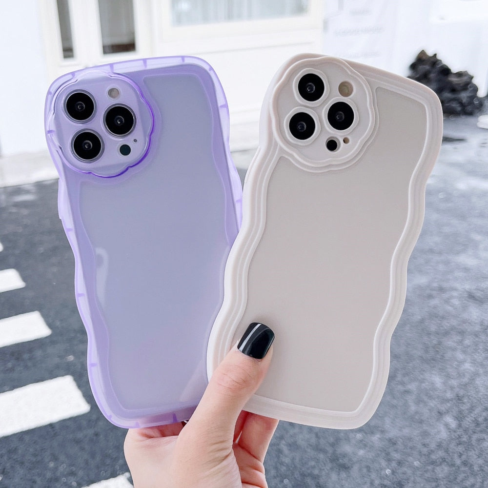 Anymob iPhone Case Yellow Green Creative Wavy Edge Transparent Cute Camera Lens Protective Cover-Mobile Phone Cases-PEROZ Accessories