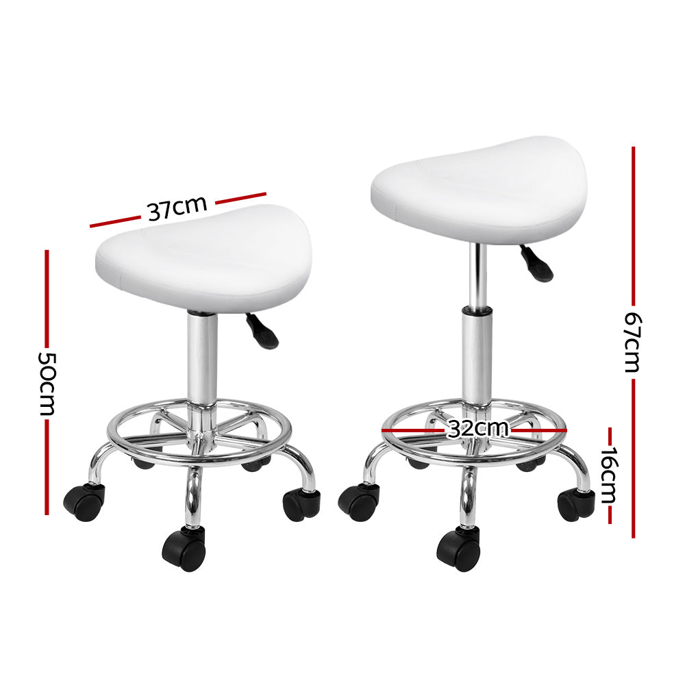 Artiss Saddle Salon Stool White PU Swivel Barber Hair Dress Chair Hydraulic Lift-Furniture > Bar Stools & Chairs - Peroz Australia - Image - 3