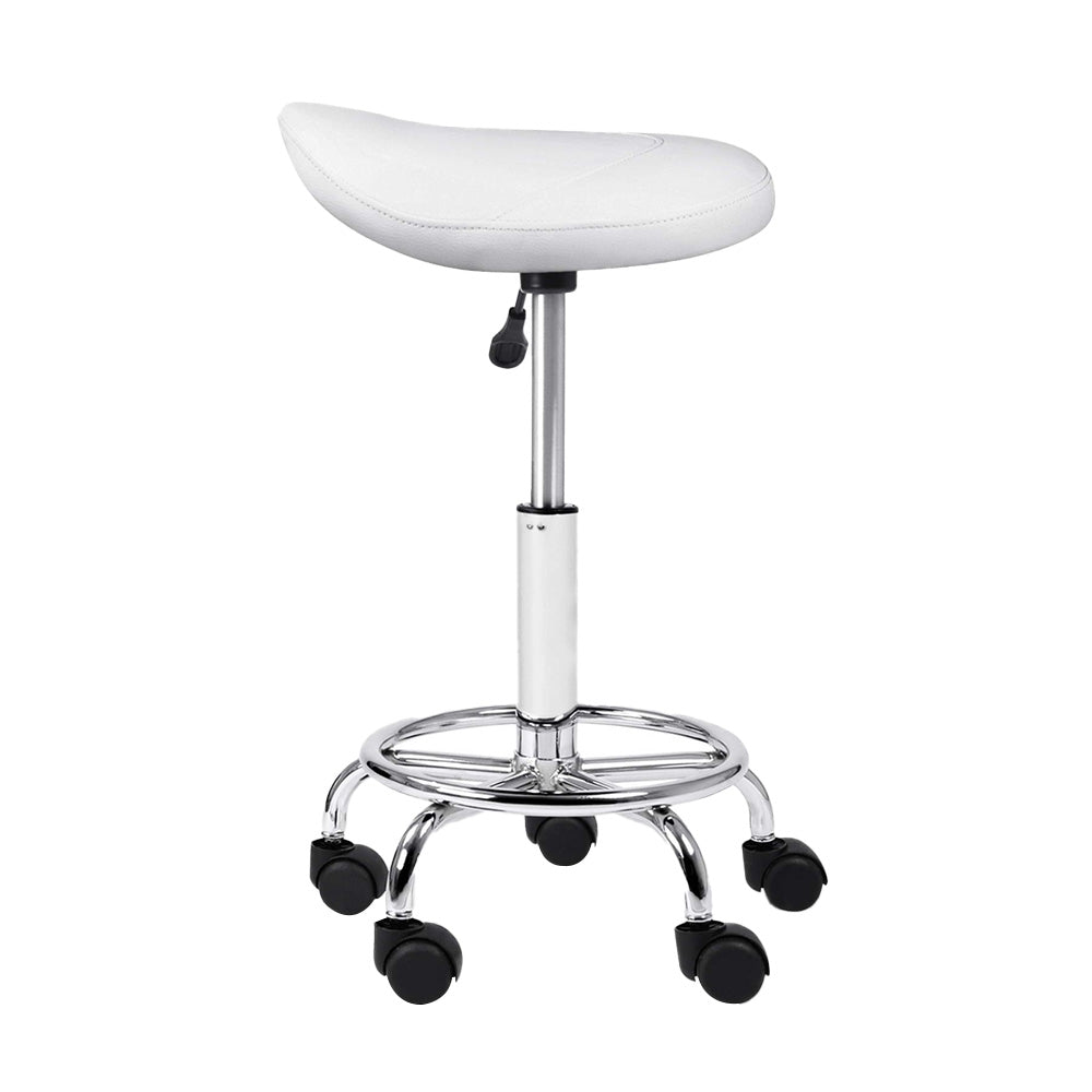 Artiss Saddle Salon Stool White PU Swivel Barber Hair Dress Chair Hydraulic Lift-Furniture > Bar Stools & Chairs - Peroz Australia - Image - 4