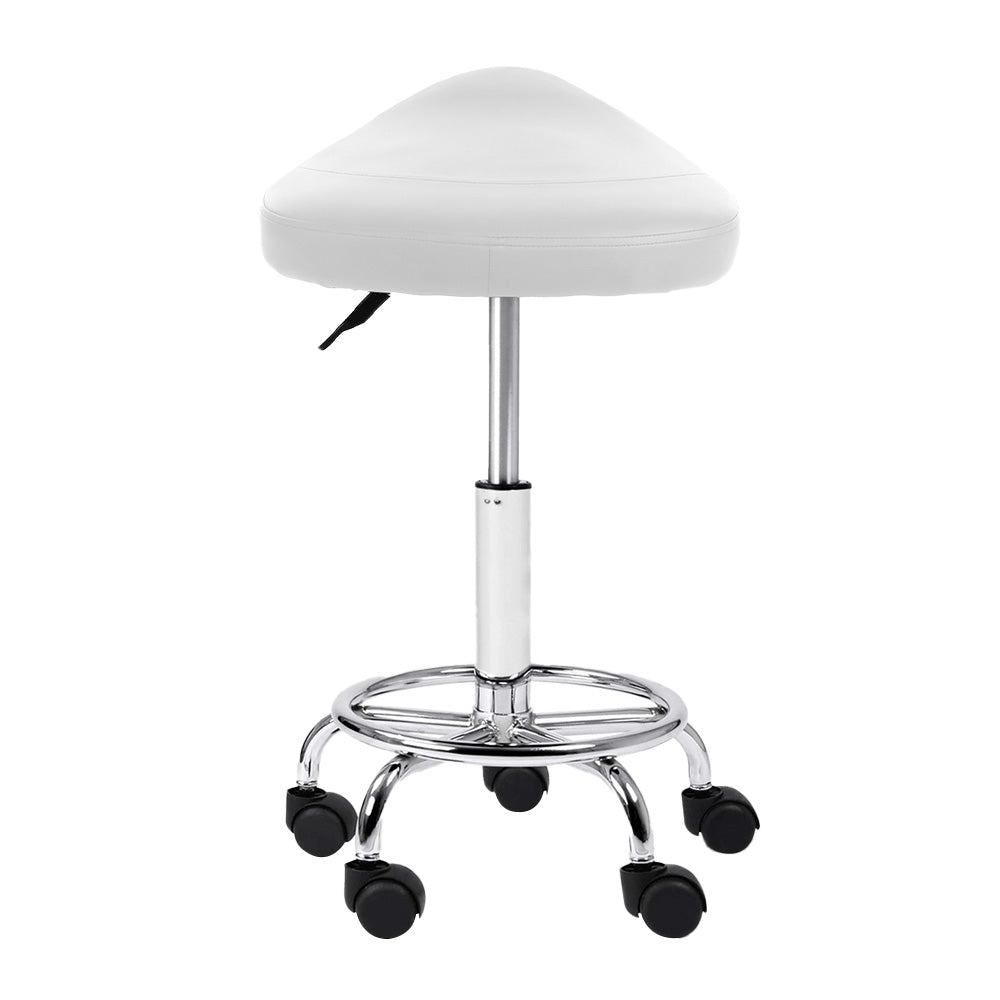 Artiss Saddle Salon Stool White PU Swivel Barber Hair Dress Chair Hydraulic Lift-Furniture > Bar Stools & Chairs - Peroz Australia - Image - 5