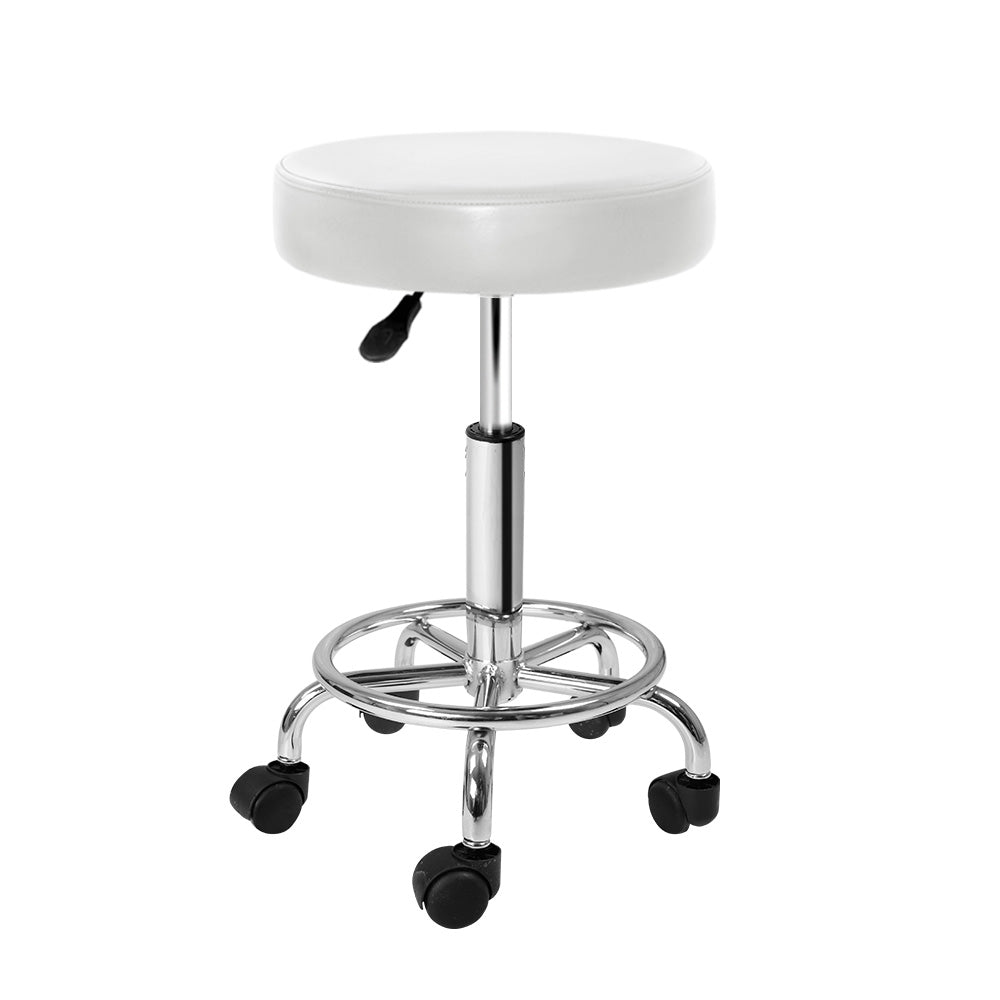 Artiss Round Chair Stools Salon Stool White Swivel Beauty Barber Hairdressing-Furniture &gt; Bar Stools &amp; Chairs - Peroz Australia - Image - 2