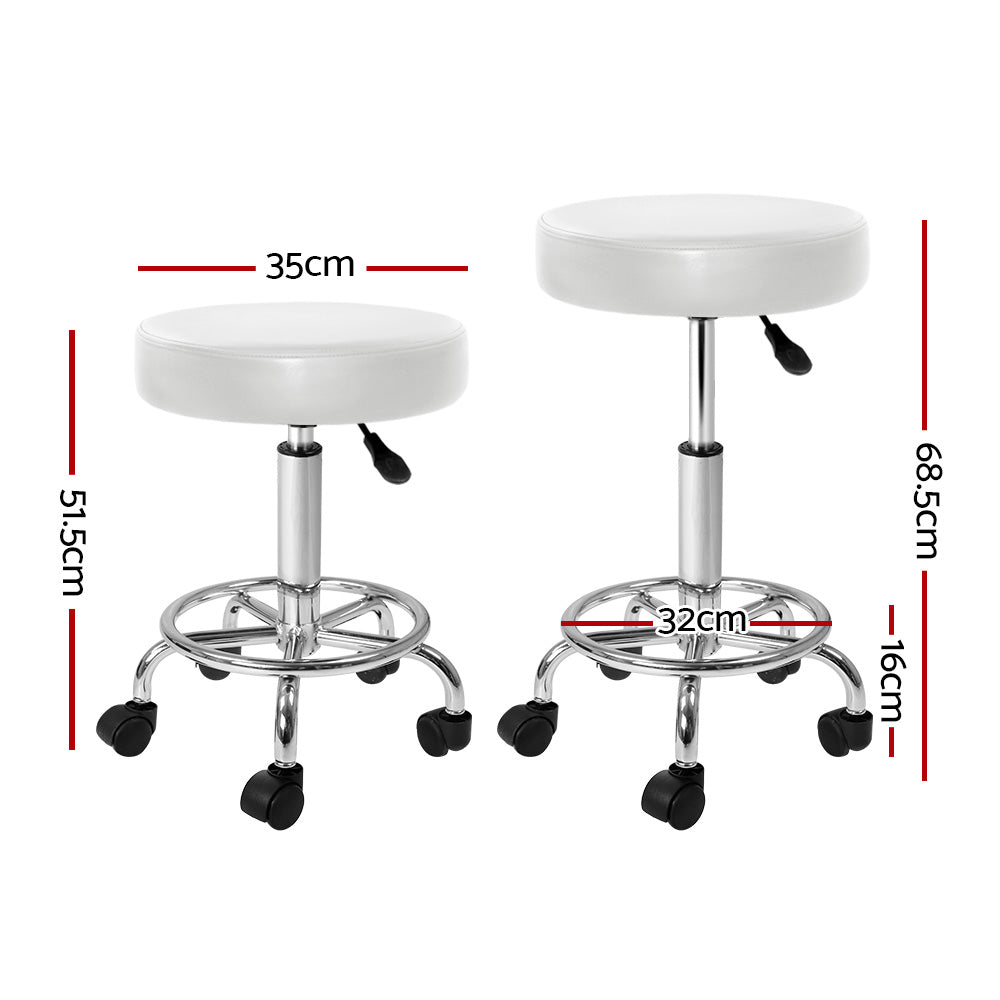 Artiss Round Chair Stools Salon Stool White Swivel Beauty Barber Hairdressing-Furniture &gt; Bar Stools &amp; Chairs - Peroz Australia - Image - 3