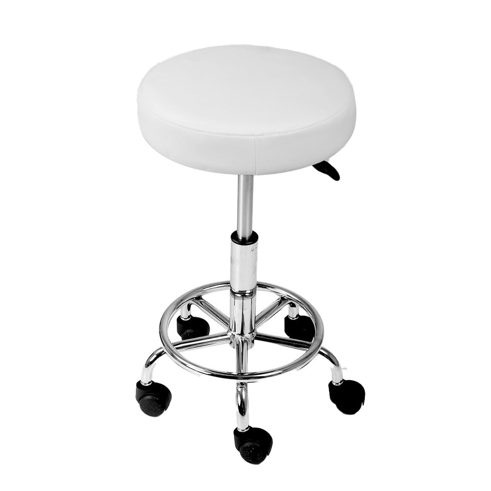 Artiss Round Chair Stools Salon Stool White Swivel Beauty Barber Hairdressing-Furniture &gt; Bar Stools &amp; Chairs - Peroz Australia - Image - 4