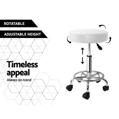 Artiss Round Chair Stools Salon Stool White Swivel Beauty Barber Hairdressing-Furniture &gt; Bar Stools &amp; Chairs - Peroz Australia - Image - 6