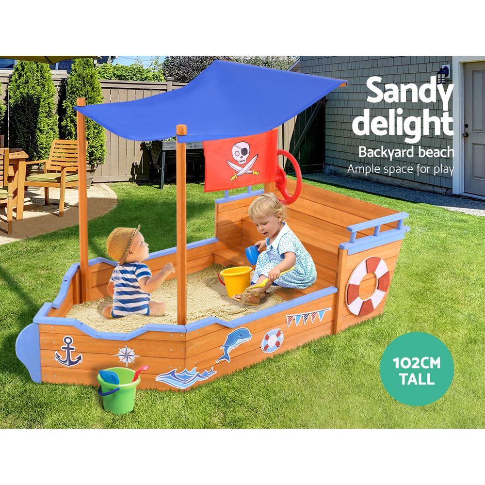 Keezi Boat Sand Pit With Canopy-Baby & Kids > Toys-PEROZ Accessories