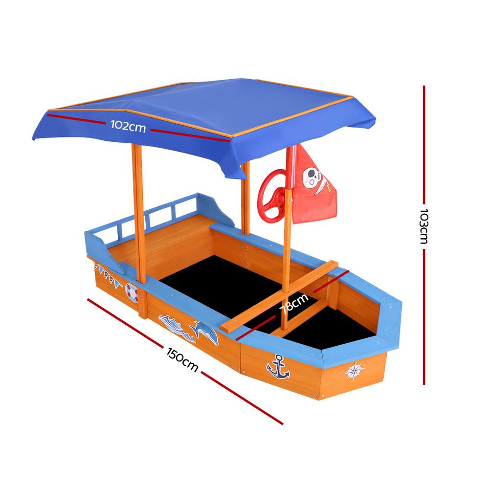 Keezi Boat-shaped Canopy Sand Pit-Baby & Kids > Toys-PEROZ Accessories