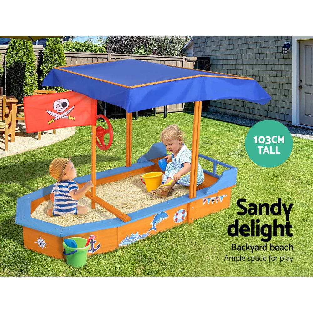Keezi Boat-shaped Canopy Sand Pit-Baby & Kids > Toys-PEROZ Accessories
