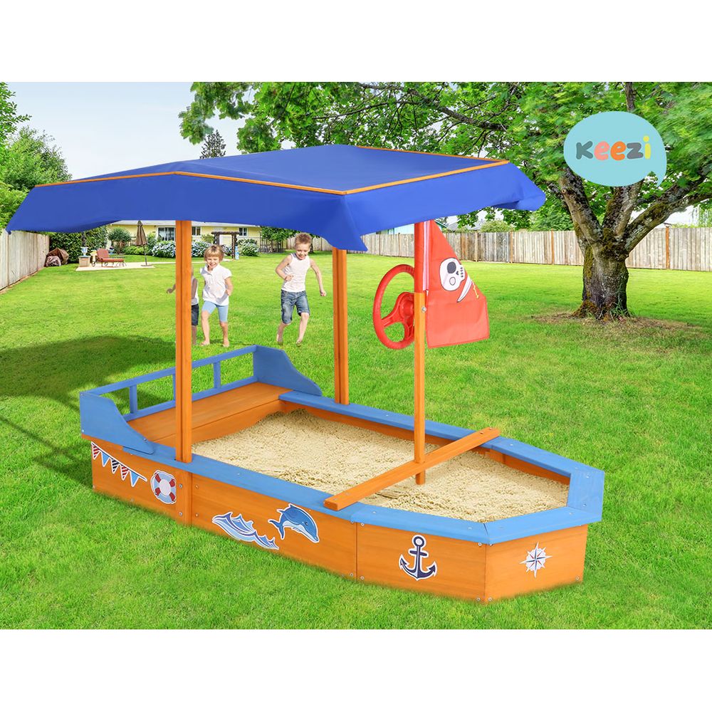 Keezi Boat-shaped Canopy Sand Pit-Baby & Kids > Toys-PEROZ Accessories