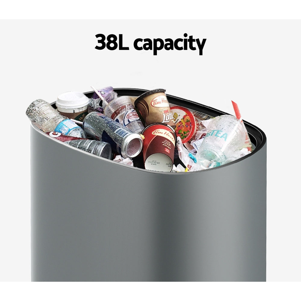 Devanti 38L Motion Sensor Bin Rubbish Automatic Grey-Home & Garden > Kitchen Bins-PEROZ Accessories