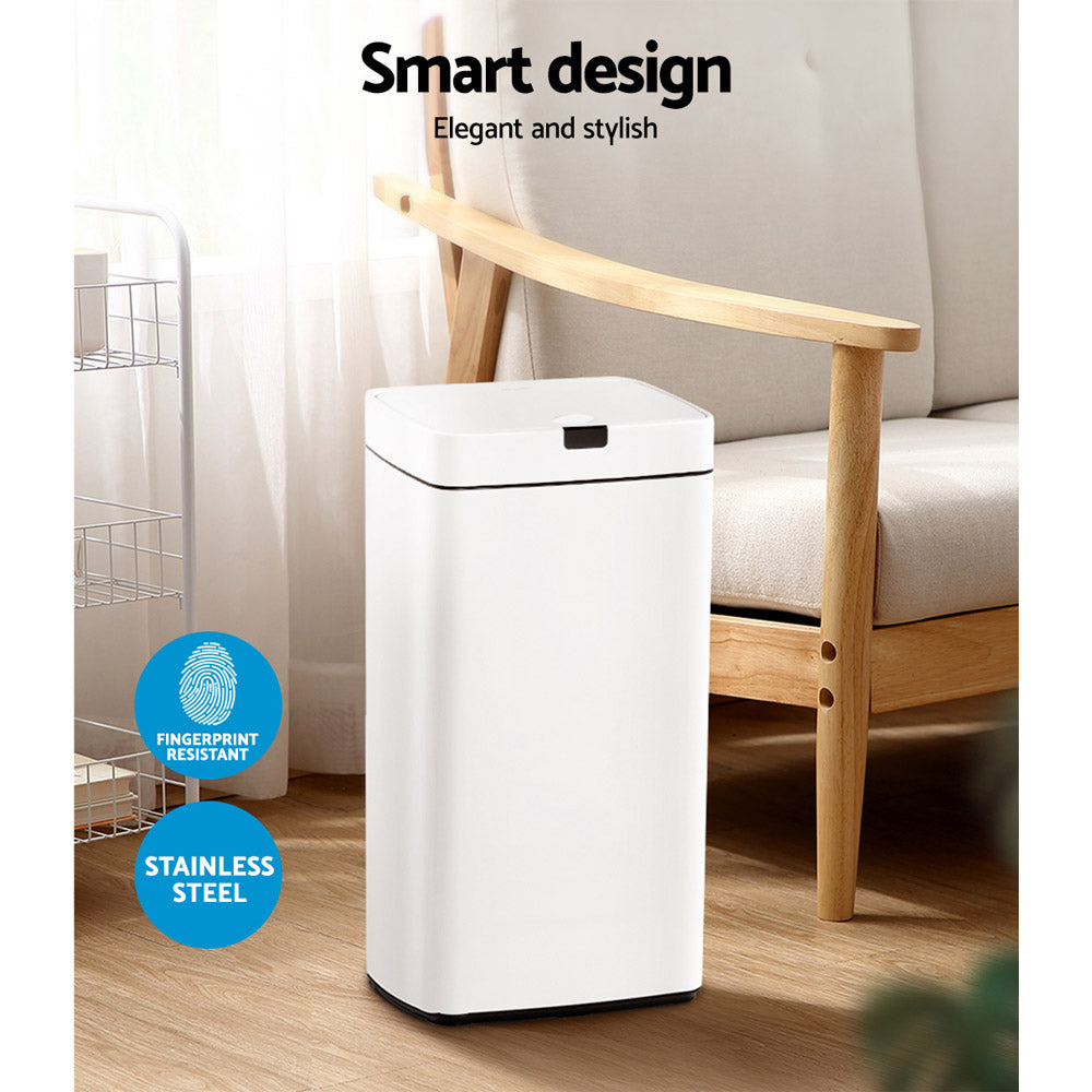 Devanti 45L Motion Sensor Bin Rubbish Automatic White-Home & Garden > Kitchen Bins-PEROZ Accessories