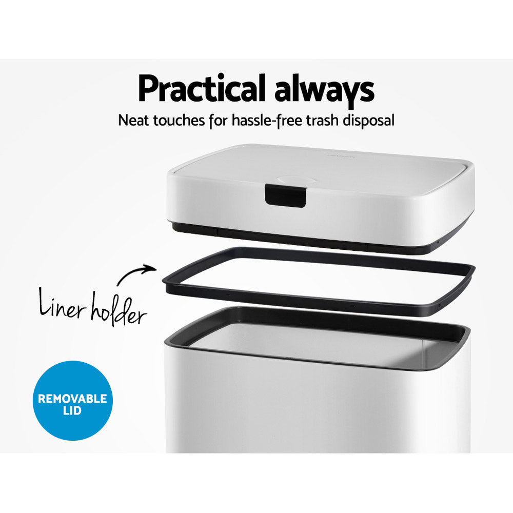 Devanti 45L Motion Sensor Bin Rubbish Automatic White-Home & Garden > Kitchen Bins-PEROZ Accessories