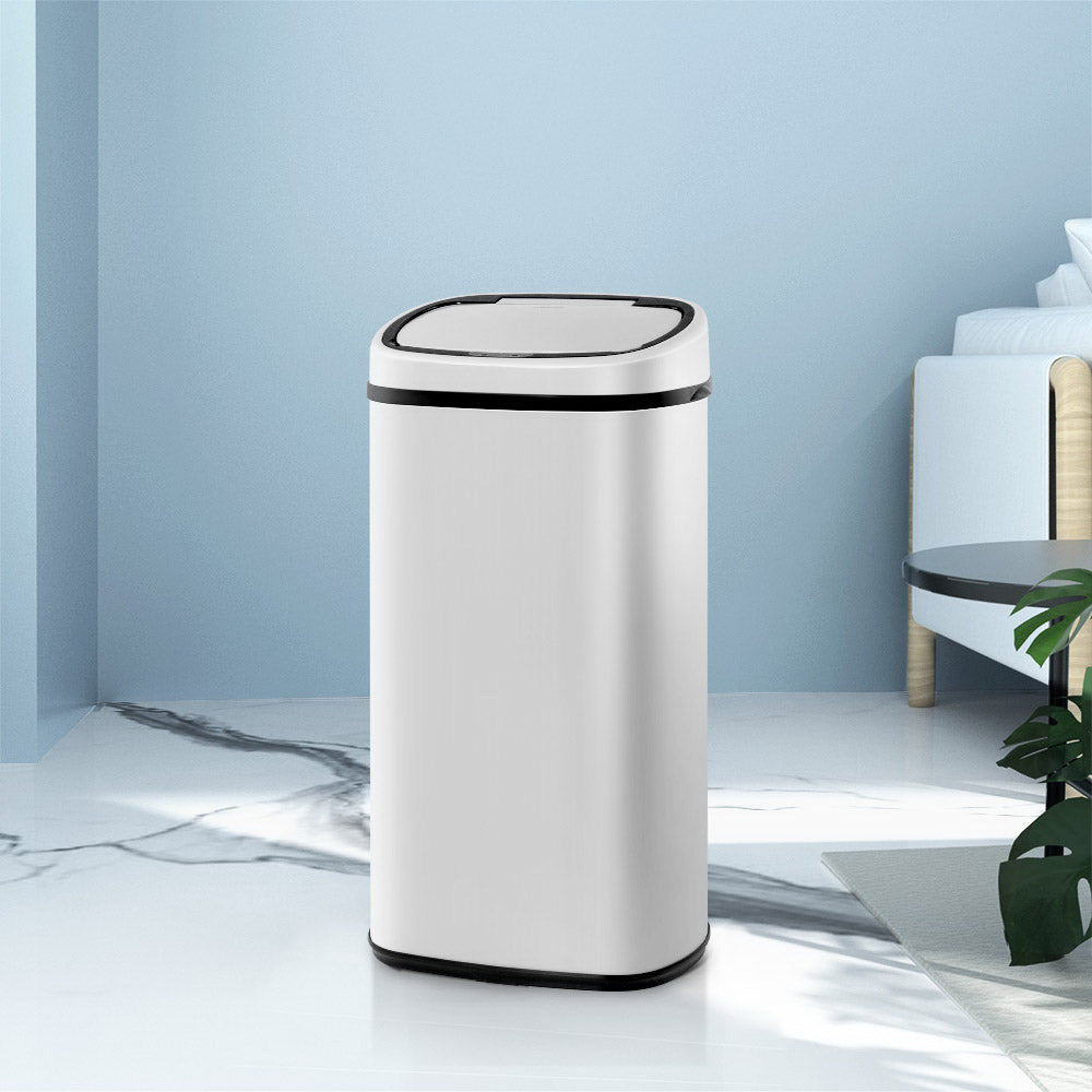 Devanti 58L Motion Sensor Bin Rubbish Automatic White-Home & Garden > Kitchen Bins-PEROZ Accessories
