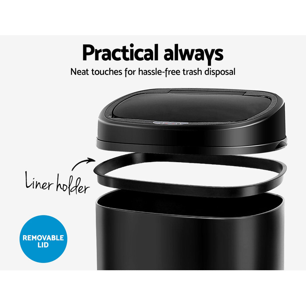 Devanti 68L Motion Sensor Bin Rubbish Automatic Black-Home & Garden > Kitchen Bins-PEROZ Accessories