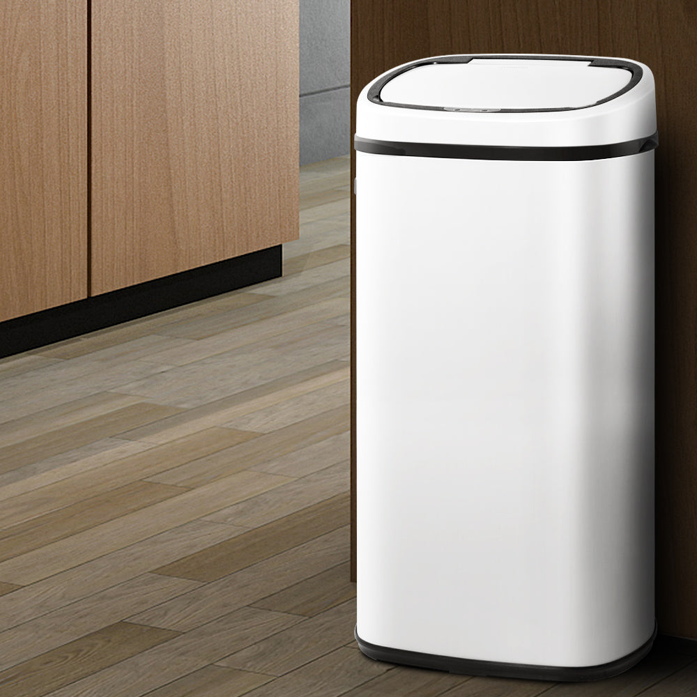 Devanti 68L Motion Sensor Bin Rubbish Automatic White-Home & Garden > Kitchen Bins-PEROZ Accessories