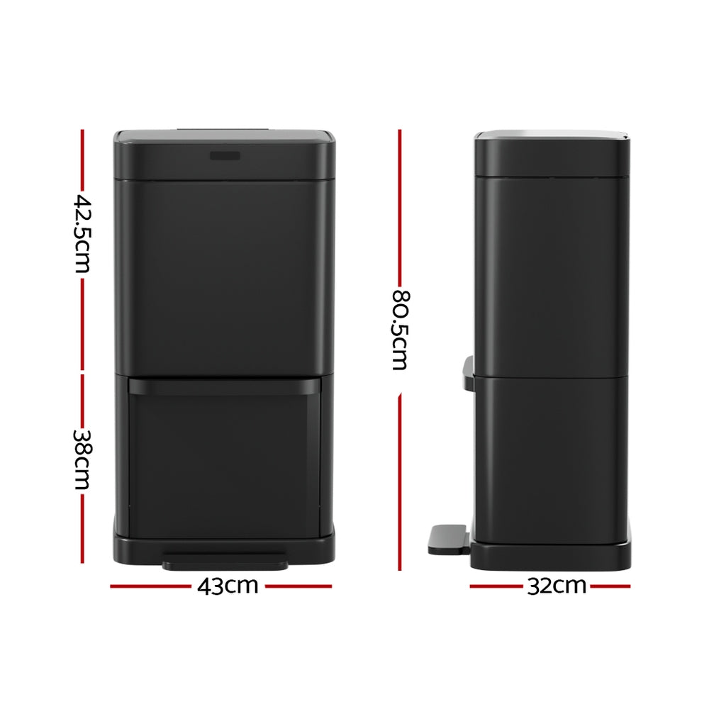 Devanti 70L Motion Sensor Bin Pedal Bins Automatic Black-Appliances > Appliances Others-PEROZ Accessories