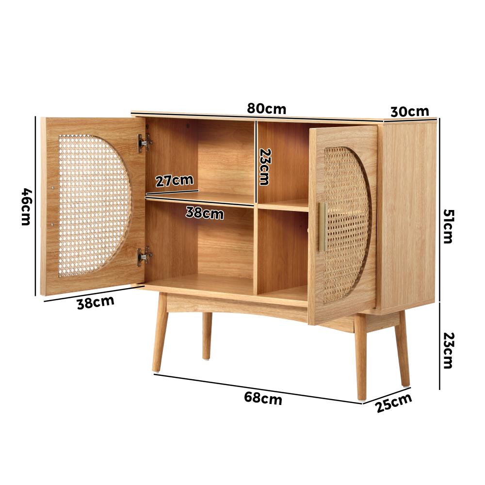 Oikiture Sideboard Cabinet Buffet Rattan Furniture Cupboard Hallway Shelf Wood-Sideboard-PEROZ Accessories