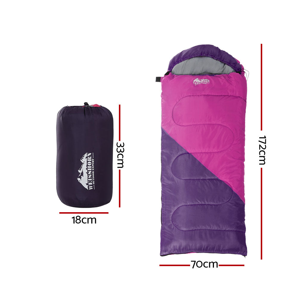 Weisshorn Sleeping Bag Bags Kid 172cm Camping Hiking Thermal Pink-Outdoor > Camping-PEROZ Accessories