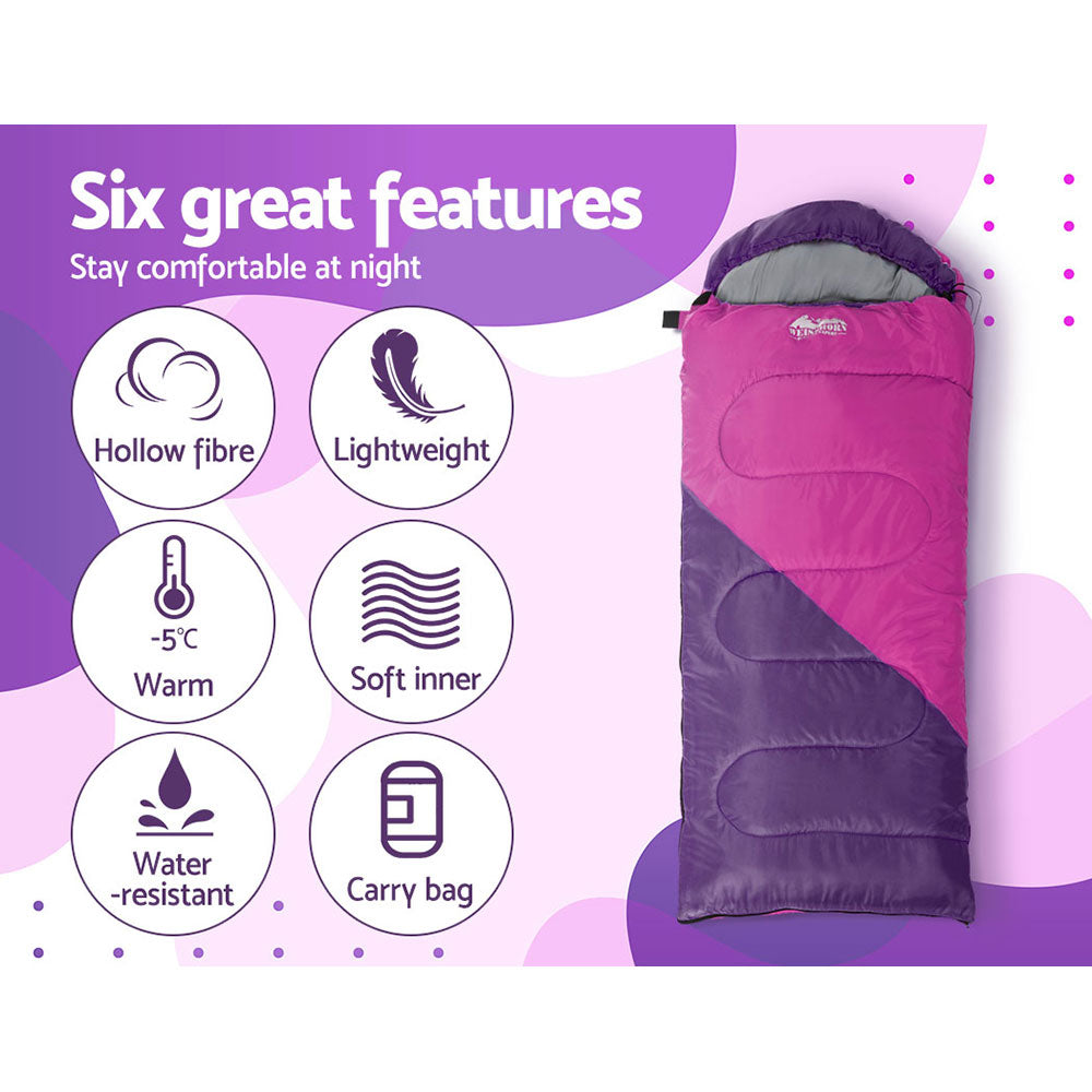 Weisshorn Sleeping Bag Bags Kid 172cm Camping Hiking Thermal Pink-Outdoor > Camping-PEROZ Accessories