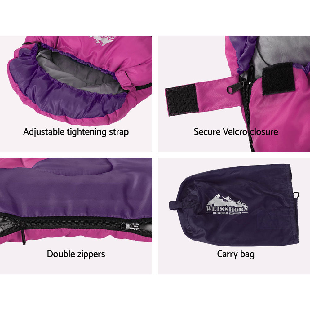 Weisshorn Sleeping Bag Bags Kid 172cm Camping Hiking Thermal Pink-Outdoor > Camping-PEROZ Accessories