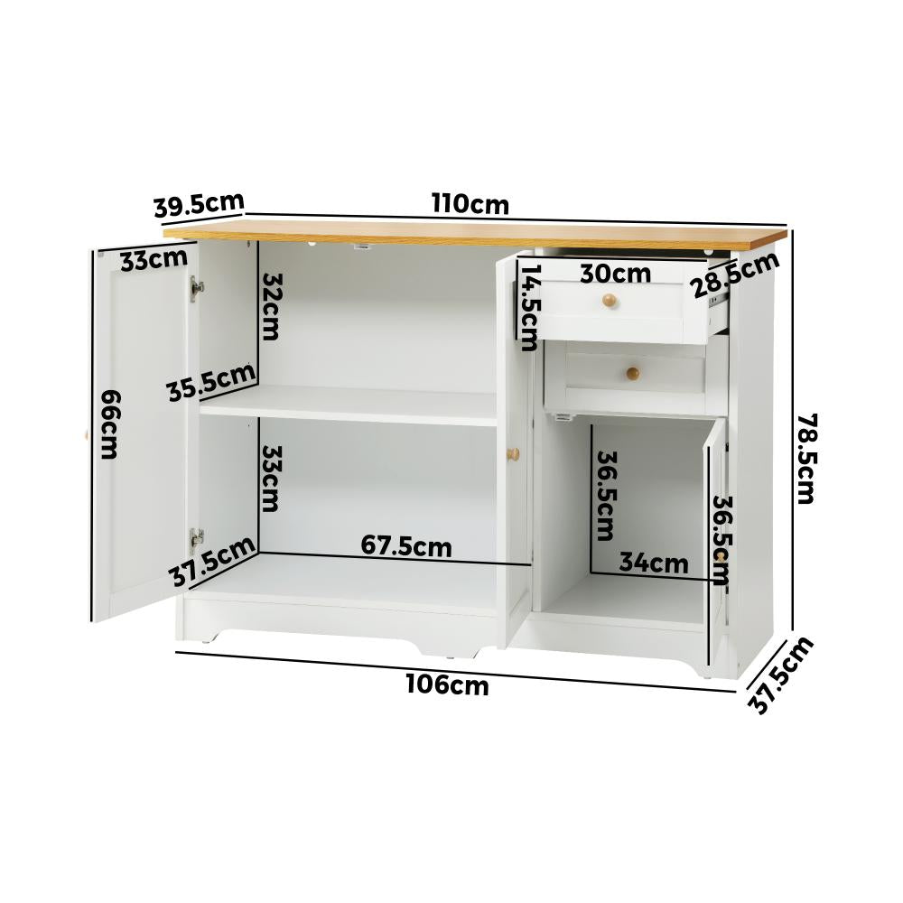 Oikiture Chest of Drawers with 2 Drawers and 2 Cabinet Buffet Sideboard Hallway Storage-Sideboard-PEROZ Accessories