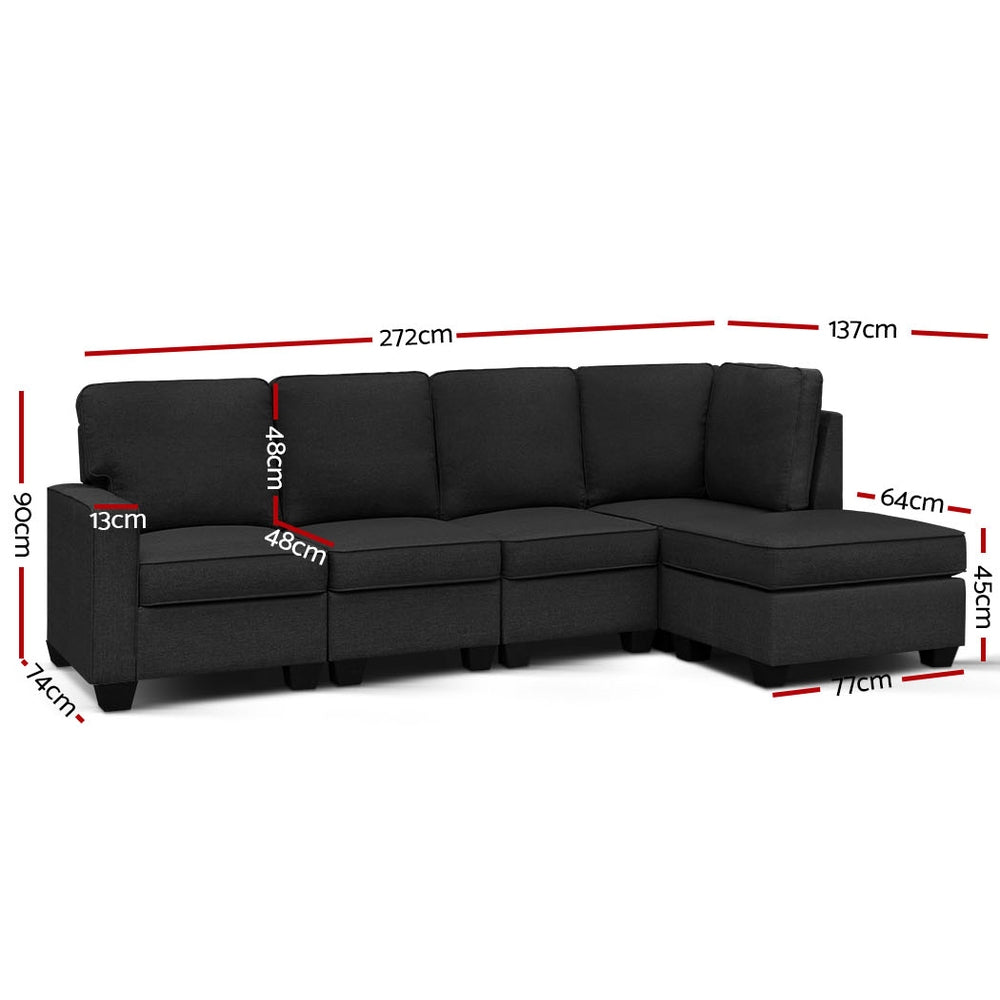 Artiss Sofa Lounge Set 5 Seater Modular Chaise Chair Suite Couch Dark Grey-Furniture > Sofas - Peroz Australia - Image - 3