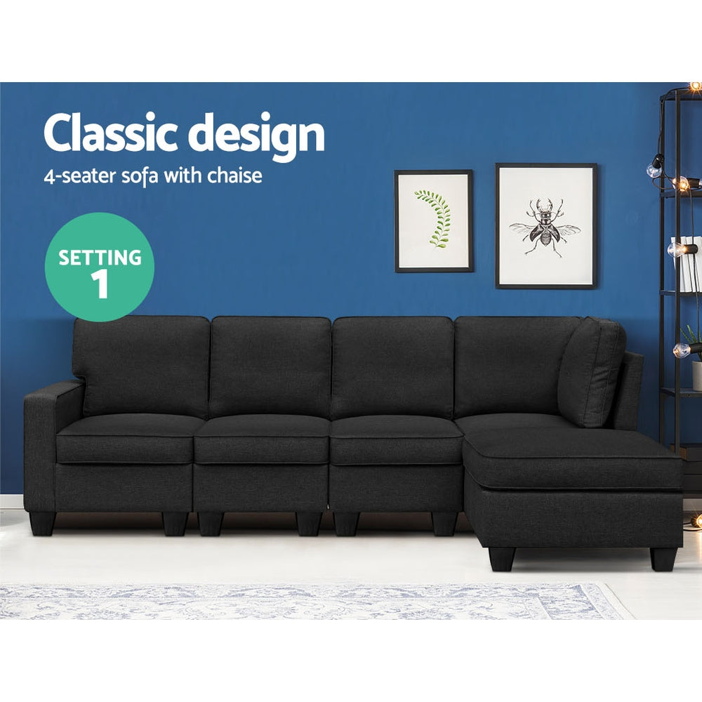 Artiss Sofa Lounge Set 5 Seater Modular Chaise Chair Suite Couch Dark Grey-Furniture > Sofas - Peroz Australia - Image - 4