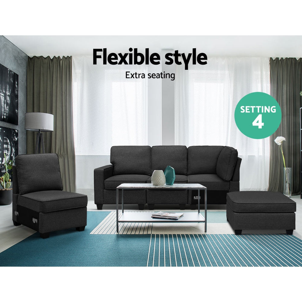 Artiss Sofa Lounge Set 5 Seater Modular Chaise Chair Suite Couch Dark Grey-Furniture > Sofas - Peroz Australia - Image - 5