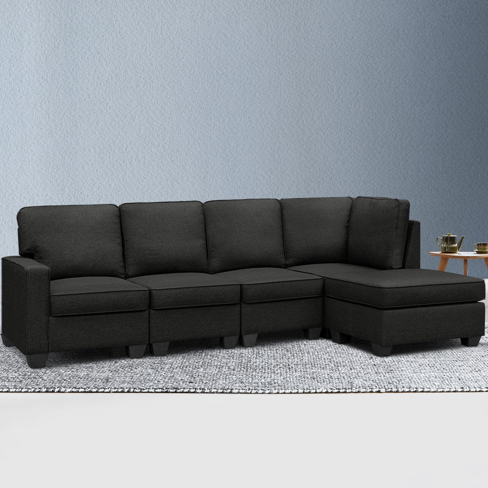 Artiss Sofa Lounge Set 5 Seater Modular Chaise Chair Suite Couch Dark Grey-Furniture > Sofas - Peroz Australia - Image - 1