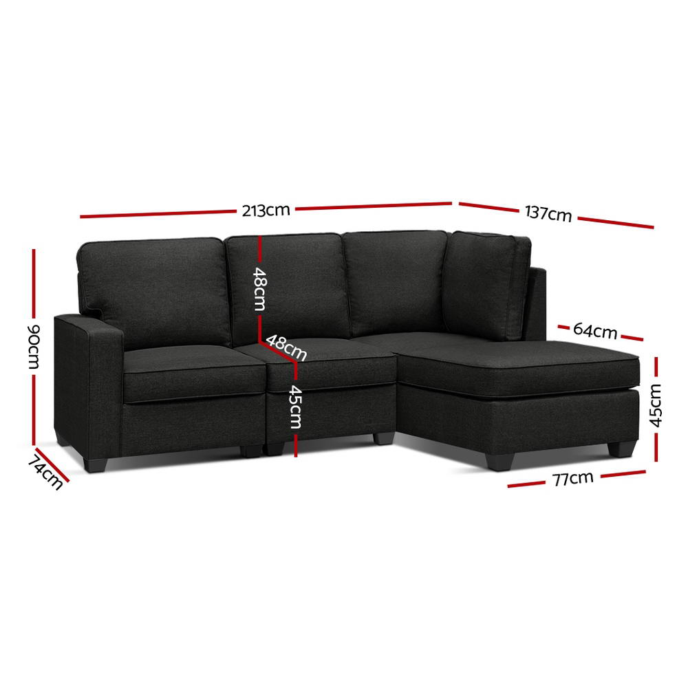 Artiss Sofa Lounge Set 4 Seater Modular Chaise Chair Couch Fabric Dark Grey-Furniture > Sofas - Peroz Australia - Image - 3